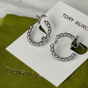 Tory Burch Silver Beaded Hoop Earrings